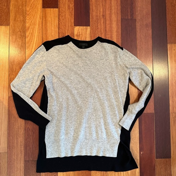 J. Crew | Women’s black and grey color block wool crewneck sweater size med - Picture 1 of 5